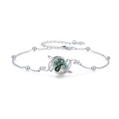 925 Sterling Silver Bohemia Hawaiian Beach Mermaid Floral Bracelet Birthday Graduation Gifts for Women with Gifts Box - style: 21A-Vine Moss Agate