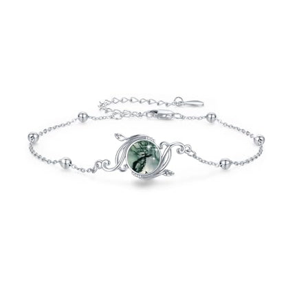 925 Sterling Silver Bohemia Hawaiian Beach Mermaid Floral Bracelet Birthday Graduation Gifts for Women with Gifts Box - style: 21A-Vine Moss Agate