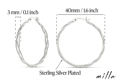 Milla Twisted Hoop Earrings for Women – Hypoallergenic Silver or Gold Statement Hoops – Lightweight & Easy to Wear - color: Silver Plated / 1.6 in / Dainty