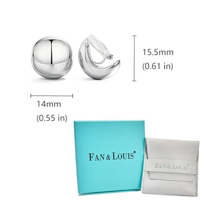 FAN&LOUIS Gold Ball Clip On Earrings, 24K Gold Plated Chunky Half Ball Earrings for Women Non-Pierced Ears Trendy Lightweight Hypoallergenic Clip-On Earrings - style: Silver