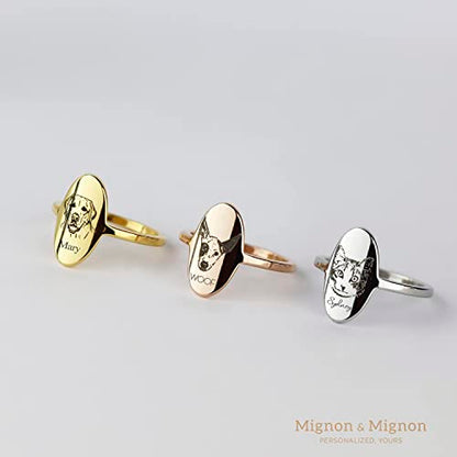 MignonandMignon Custom Pet Portrait Jewelry Mother's Day Gift Dog Lover Personalized Ring for Her Cat Lover Unique - OR-AP
