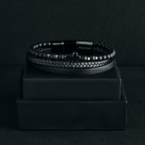 Cross Bracelet for Men - Genuine Leather Religious Bracelets | Stylish Christian Bracelet for Men - Perfect Faith Accessory | Mens Cross Bracelet - Christian Jewelry - style: Shadow