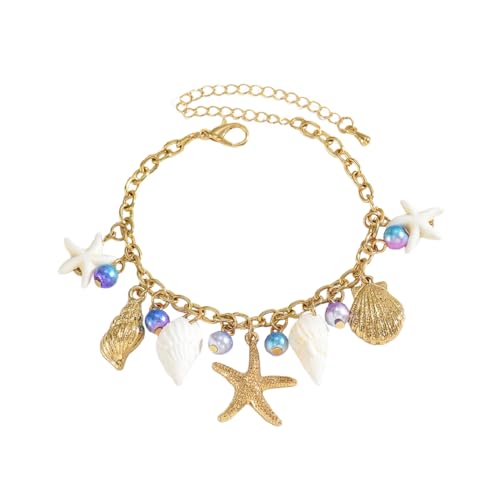 Bohemia Sea Shell Starfish Conch Charm Bracelets Hawaiian Sea Themed Faux Pearl Charm Bracelets Anklet for Women Summer Beach Vacation Jewelry Gifts - style: StyleD