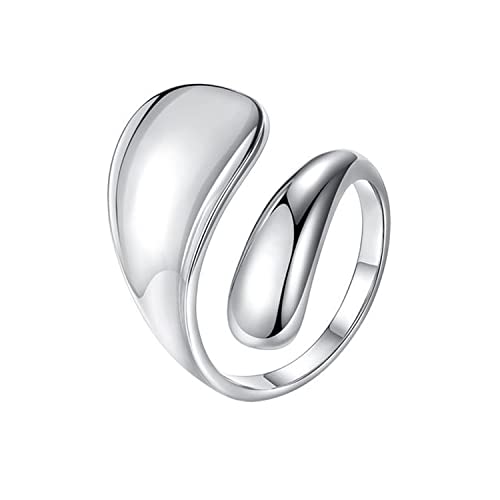 925 Sterling Silver Rings Handmade Rings Adjustable Open Teardrop Rings Waterdrop Ring for Women - color: Color 1
