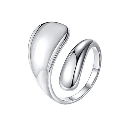925 Sterling Silver Rings Handmade Rings Adjustable Open Teardrop Rings Waterdrop Ring for Women - color: Color 1
