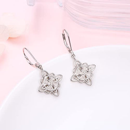 S925 Sterling Silver Celtic Knot Earrings for Women Irish Good Luck Drop Dangle Hook Earrings - style: Dangle Leverback - Witch's Knot
