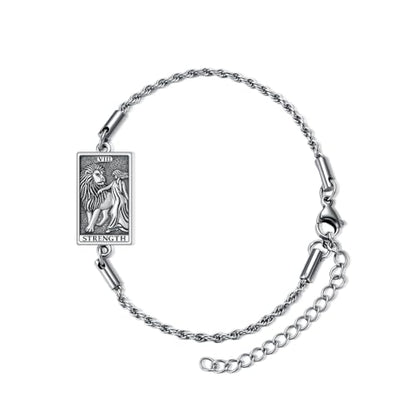 PELOVNY Tarot Card Bracelet 925 Sterling Silver Moon Cat Sun Sunflower Lovers Skull Pendant Lion Anklet Spiritual Tarot Jewelry Christmas Birthday Gifts for Women Men - style: Strength