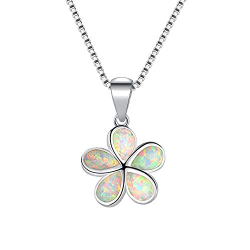 CiNily Opal Leaf/Flower Pendant Necklace for Women Silver Plated Jewelry Gift - color: Flower-White