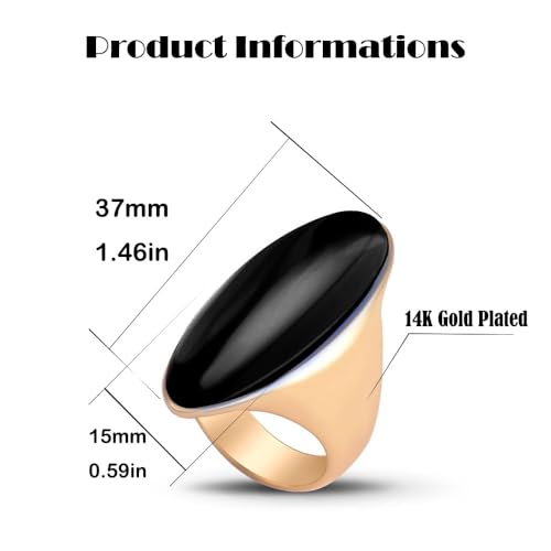 HAIXIAN Exaggerated Gemstone Ring,Big 14K Gold Plated Eye Shape Stone Chunky Statement Ring,Cocktail Party Ring Jewelry Gift for Women - color: A07_Black