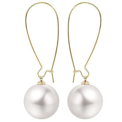 Big Pearl Hoop Earrings - Champagne Single Pearl Drop Earrings for Women - color: A