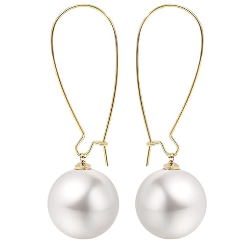 Big Pearl Hoop Earrings - Champagne Single Pearl Drop Earrings for Women - color: A