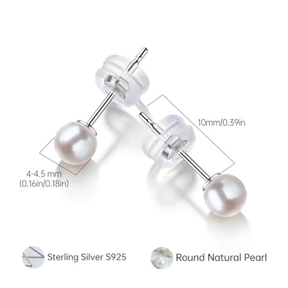 Cultured Pearl Stud Earrings for Women, Sterling Silver Hypoallergenic Gift - color: Cream White, size: 5mm