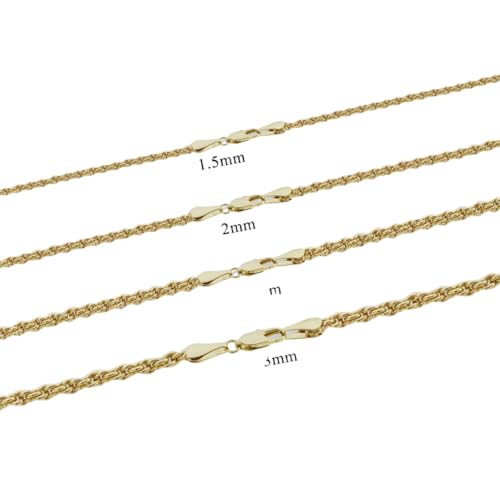 14k Solid Yellow Gold Rope Chain Necklace for Women and Men 1.5/2/2.5/3mm Width with Lobster Clasp Hypoallergenic Dainty Layering Chain Gift Ready 16-30 Inch - size: 22 inch, style: 3mm wide