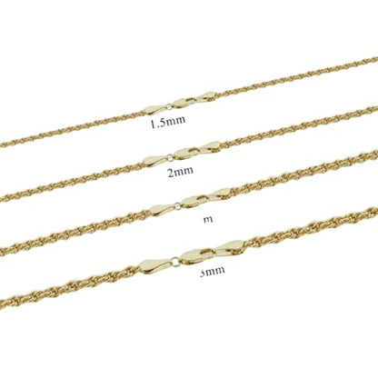 14k Solid Yellow Gold Rope Chain Necklace for Women and Men 1.5/2/2.5/3mm Width with Lobster Clasp Hypoallergenic Dainty Layering Chain Gift Ready 16-30 Inch - size: 22 inch, style: 3mm wide