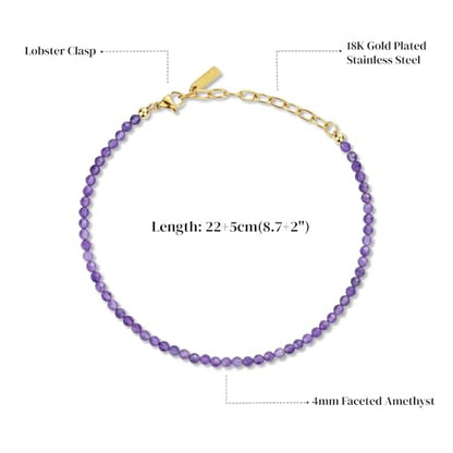 COAI Beach Waterproof Anklet for Women, Black Tourmaline Moonstone Amethyst Beaded Anklet for Women - style: Amethyst