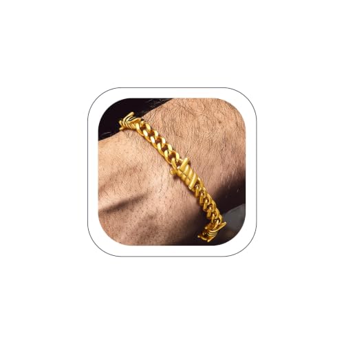 Bandmax Barbed Wire Chain Bracelets for Men Women Stainless Steel/Black/Gold Thorn Cuban Link Bracelet Adjustable Punk Emo Style Jewelry Gift - color: 09 7MM-Gold Plated