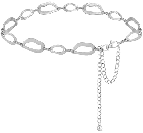LIMHOO Women's Metal Waist Chain Belts Gold Silver Link Belt for Dresses - color: Square Silver, size: L: Length 135cm/53.1in
