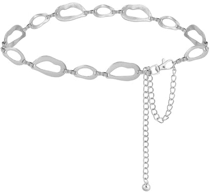 LIMHOO Women's Metal Waist Chain Belts Gold Silver Link Belt for Dresses - color: Square Silver, size: XL: Length 150cm/59in