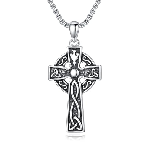 Cross Necklace for Men Women 925 Sterling Silver Cross Pendant Necklace Christian Religious Jewelry Gifts for Anniversary - color: 10-Celtic cross