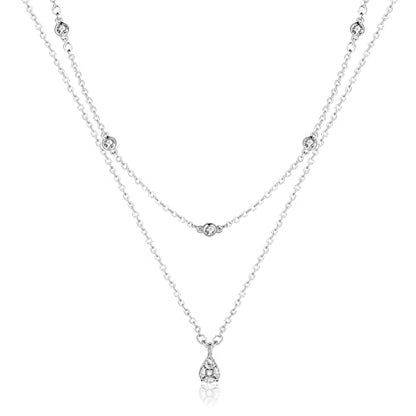 ACECHA Silver Necklace for Women, Dainty Layered Stack Set | silver plated, stackable, choker necklaces with cz pendant, ideal for daily prom wedding jewelry - color: silver-waterdrop diamond