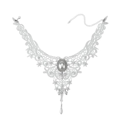 MILAKOO Lace Tattoo Choker for Women Elegant Goth & Elegant Necklace Collarbone Pearl Pendant Collar - color: White A