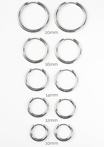 316L Stainless Steel 2.5mm Thick Round Hinged Hoop Earrings, Sold as a Pair - color: Gold Tone, size: 20mm Diameter