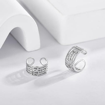 Celtic Knot/Celtic Knot/Bat/Filigree Viking Earrings 925 Sterling Silver Non Piercing Ear Cuff Earrings Cool Earring Cuff for Women Men - color: music note