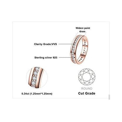 JewelryPalace Cubic Zirconia Eternity Wedding Bands For Women, 14K Yellow Rose Gold Plated 925 Sterling Silver Anniversary Promise Rings for Her, CZ Simulated Diamond Wedding Ring Jewelry Channel Set - color: 3-Rose Gold Plated