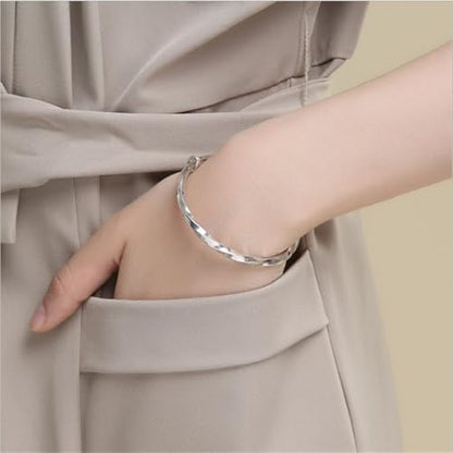 925 Sterling Silver Bangles For Women Handmade Silver Bangles Open Adjustable Bangle Bracelets For Women Silver Open Cuff Bracelets Stackable Wrap Bangles Festival Jewelry Gifts - color: Style 18