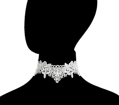LINKY 10pcs White Lace Choker Necklace Women Jewelry Set - color: Silver