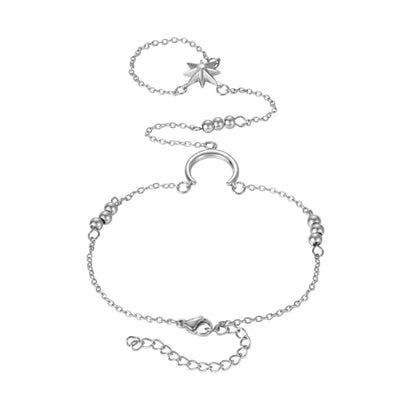 Lunar Hand Chain – Adjustable 18K Gold Plated Crescent Moon Bracelet for Women Delicate Gold Moon Jewelry Lightweight Elegant Charm Bracelet - color: Steel