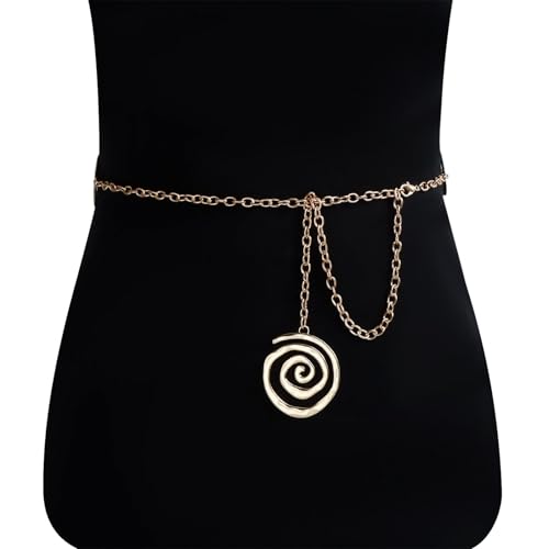 Gold Chain Belt for Women, Waist Jewelry For Women,Golden Spiral Metal Waist Chain, Belly Chain Jewelry for Music Festival & Beach Party