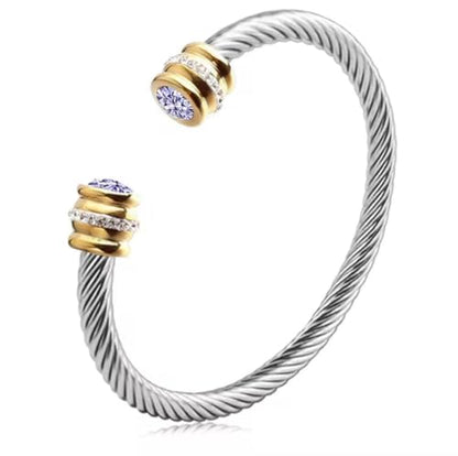 Birthstone Cable Cuff Bracelet for Women - Adjustable Open Cuff, Two-Tone Gold & Silver Twisted Bangle, Classic Stackable Jewelry Gift - color: Alexandrite