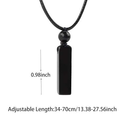 weryerker Natural Gemstone Pendant Necklace for Men, Healing Crystal Pendant, Cuboid Amulet Pendant with Adjustable Wax Rope - color: Black obsidian