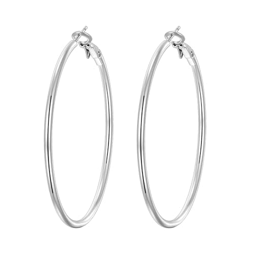 4 Pairs Silver Gold Hoop Earrings for Women | 14K Gold Plated Hoop Earrings Set Hypoallergenic Earring Lightweight Dangle Earrings Set - color: 1 Pair Silver-50mm