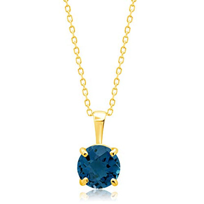 MAX + STONE 14k White or Yellow Gold Gemstone Round Pendant Necklace for Women 6mm Solitaire Birthstone with 18 Inch Cable Chain - color: Genuine London Blue Topaz