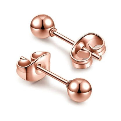 3/4 Pairs Stainless Steel Ball Stud Earrings, High Polished Round Ball Earrings Set for Women & Men 4-10mm - color: Rose Gold
