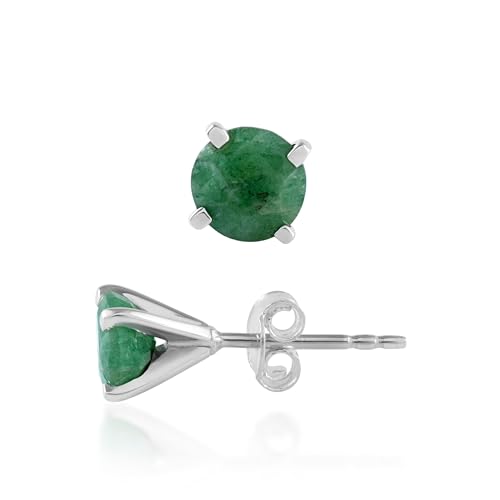 5 MM Natural Gemstone 925 Sterling Silver Hypoallergenic Studs Earrings Jewelry for Women Dainty Trendy Antiqued Silver Birthstone Earrings Jewelry Gifts for Women and Her - color: 6MM Emerlad