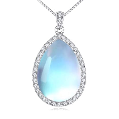YAFEINI 925 Sterling Silver Moonstone Necklace Filigree Teardrop Pendant Necklace Jewelry for Women Girls - color: Z-Cubic Zirconia Moonstone Necklace