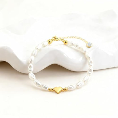 Dainty Bracelet Chain Bracelet Minimalist Jewelry Layering Heart Bracelets Valentines Day Bracelets Gift for Her - color: A2:pearl bracelet