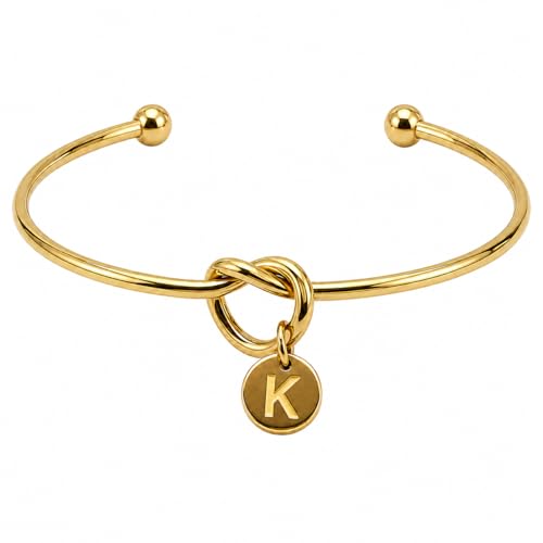 LemonRose Initial Bracelets for Women - Dainty Tie the Knot Letter A-Z 14K Gold Plated for Women Gold Cuff Bracelet for Womens Jewelry Personalized Bridesmaid Proposal Gifts - color: Gold K