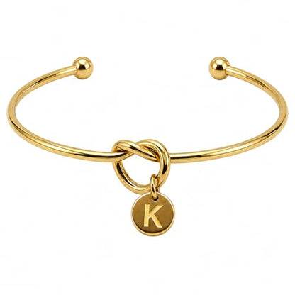 LemonRose Initial Bracelets for Women - Dainty Tie the Knot Letter A-Z 14K Gold Plated for Women Gold Cuff Bracelet for Womens Jewelry Personalized Bridesmaid Proposal Gifts - color: Gold K