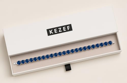 KEZEF Tennis Bracelet for Women, 7mm Round CZ, Silver Plated Brass, 6.5–8 Inch, Fold-Over Clasp - color: Simulated Blue Sapphire, size: 8 Inch