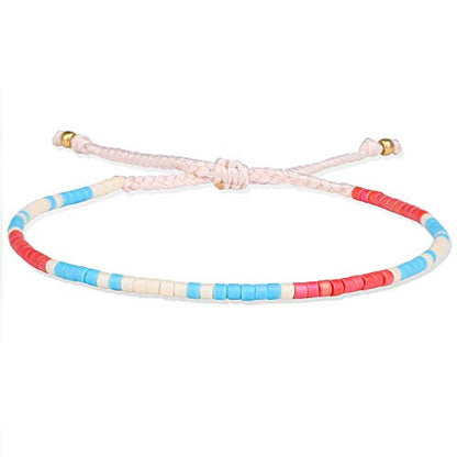 KELITCH Women Friendship Bracelet Seed Beads Miyuki Thin Strand Bracelets Adjustable Boho Jewelry - color: Blue 62I