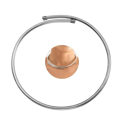 Stainless Steel Collar Necklace for Women Men Minimalist Open Cuff Clavicle Necklace Adjustable African Geometric Metal Choker Statement Jewelry Gifts - color: Silver