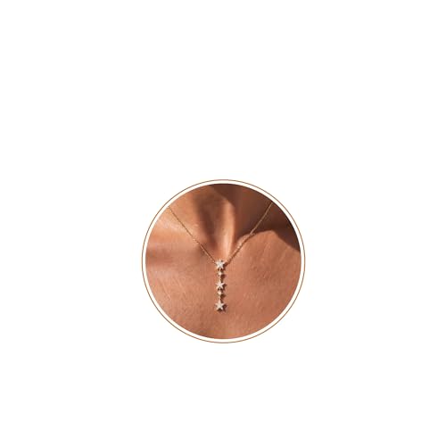 Valloey Rover Gold Star Necklace for Women: Danity 14K Gold Plated Star Moon Charm Pendant with Cubic Zirconia Choker Necklace for Women Trendy Jewelry Gift - color: 3 stars