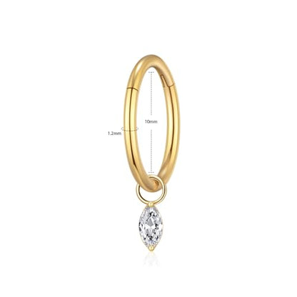 Ourania 16G Gold Stainless Steel Zircon Dangle Huggie Hoop Rook Piercing Helix Hoop Earring Tragus Hoop Cartilage Piercing for Women - color: Eyes Gold 2PCS, size: 1.2*10mm 2pcs