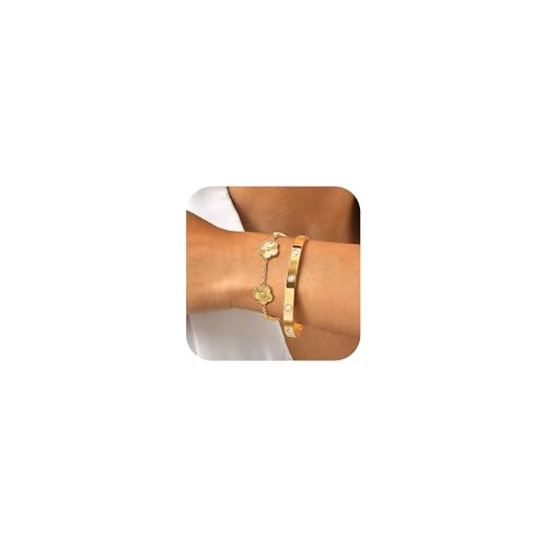 MPRAINBOW Womens Stackable Gold Bracelets Jewelry, 18K Gold Plated Floral Bangles Non Tarnish, Gold Cubic Zirconia Chain Set Trendy Gift,Christmas Valentines Birthday Gifts for Girlfriend - color: Gold, size: 7.5"