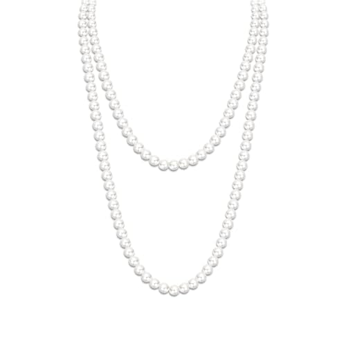Zeffy Pearl Necklace 4MM/6MM/8MM Dainty Round Imitation Pearl Choker Necklace Wedding Pearl Necklace Delicate Jewelry for Women Simple Bridesmaid Jewelry Gifts - style: 8mm Long Pearl Necklaces(60")