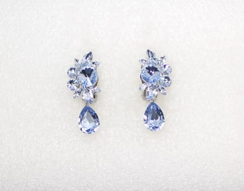 Faship Statement Dangling Floral Clip On Earrings For Women - color: Light Blue